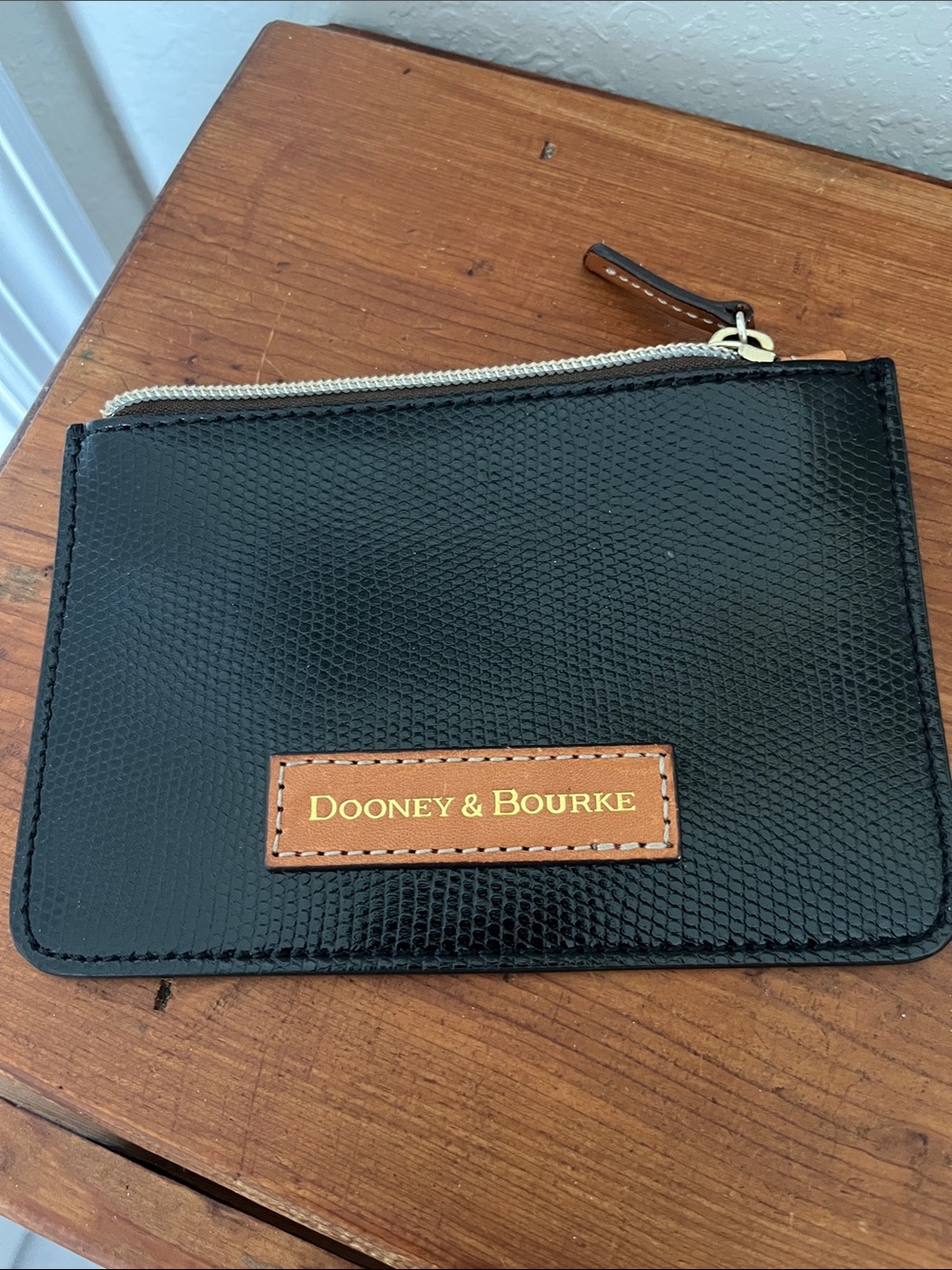 Dooney & Bourke lizard Embossed black Leather Zip Pouch / Rare Hot Pink Interior